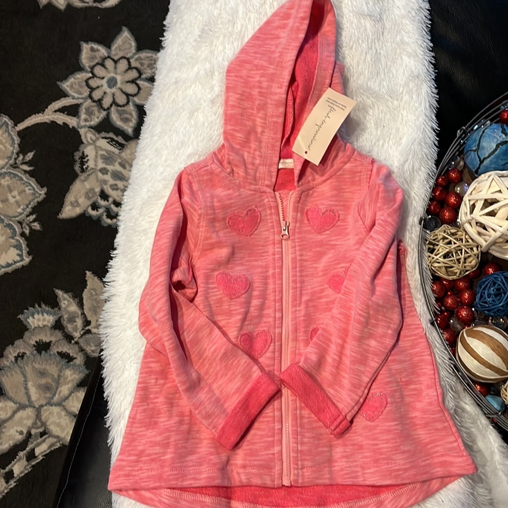 NWT! First Impressions Pink Full Zipper Hoodie with hearts! Pink Size:24months